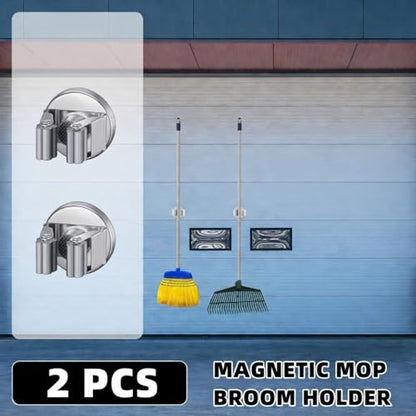 2 Pcs Magnetic Broom Holder Wall Mounted Anti Slip Rack (2 Count)