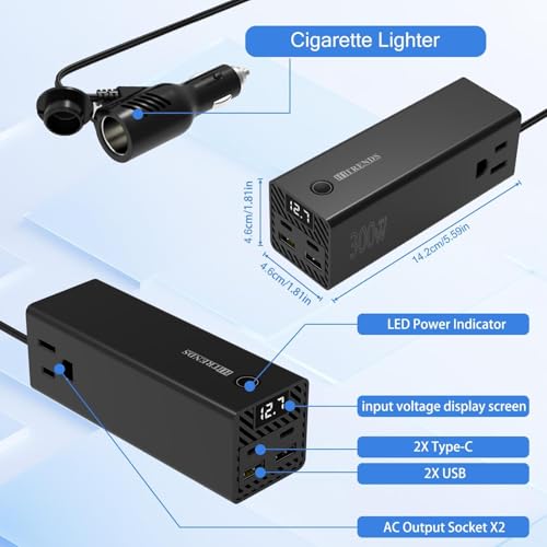 300W Car Power Inverter Dual DC 12V to 110V AC Car Power inverters with PD 36W USB