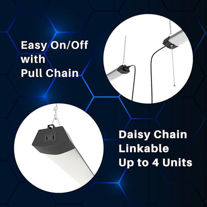 4FT 40W Wraparound LED Shop Light Fixture with Pull Chain Daylight White 5000K for Garage Workshop Basement