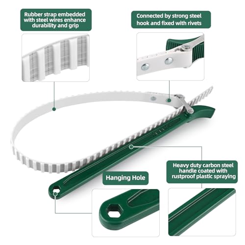 15" Belt Strap Wrench with Adjustable 36" Steel Wire Rubber Strap