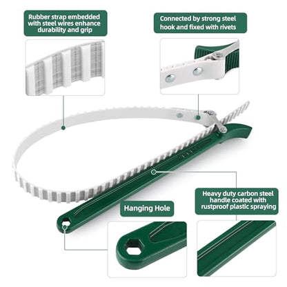 15" Belt Strap Wrench with Adjustable 36" Steel Wire Rubber Strap