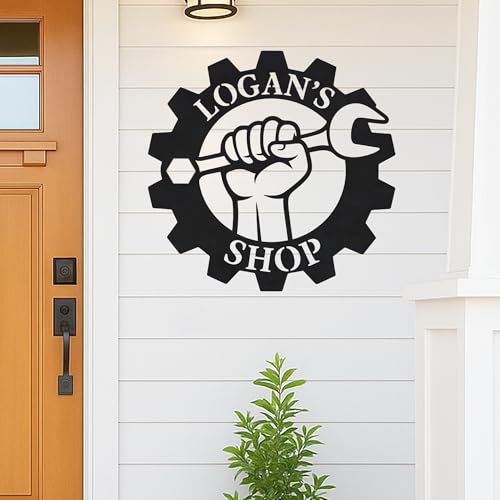 Custom Garage Workshop Metal Sign Personalized Tool Name Wall Art for Car Truck Mechanic Shop Decor Durable Steel Sign for Dad Husband Men’s Auto Workspace or Fence