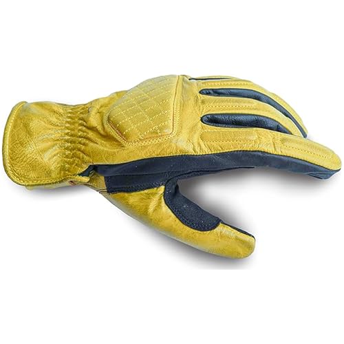 Leather Motorcycle Gloves for Men with Soft Polyester Lining Bike Riding Gloves with Grip Patches on Palm and Accordion Panels on Fingers and Cuff