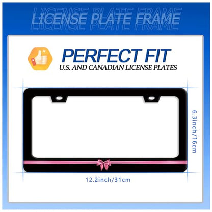 Pink Bow License Plate Frame Stainless Steel Accessory 12.3" x 6.3"