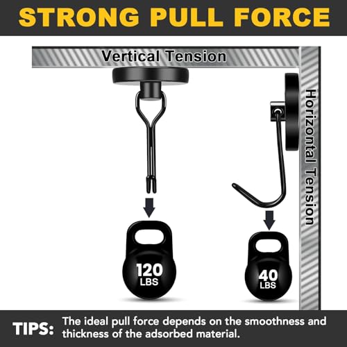 Black Magnetic Hooks Heavy Duty 120LB Swivel Strong Magnet Hook (4 Count)