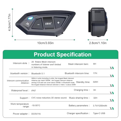 Motorcycle Bluetooth intercom MS20 2000m Helmet Intercom