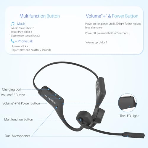Bluetooth Headphones with Mic Open Ear Headphones Bluetooth 5.2 Headset with Dual CVC8.0 and ENC Noise