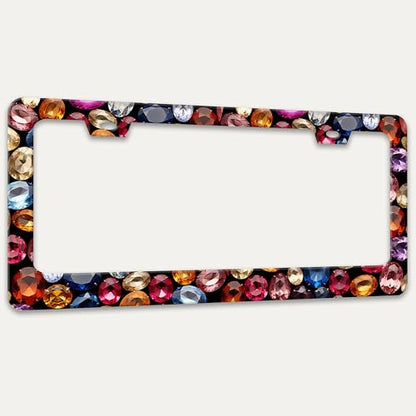 Beautiful Gemstone Pattern License Plate Frame Stainless Steel 6x12 Inch