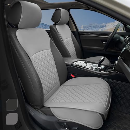 2 Pack Leather Front Car Seat Covers with Side Wrap Grey (2 Count)
