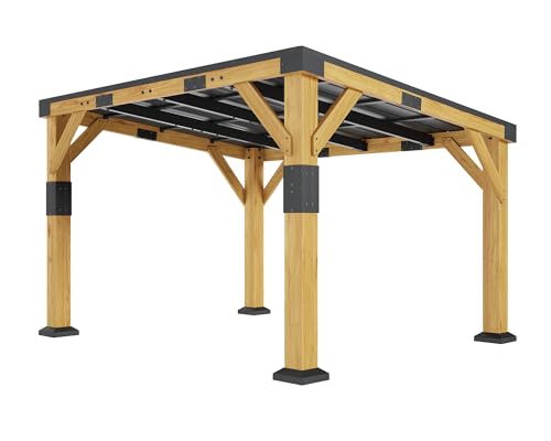 10x12x8 FT Cedar Wood Carport with Sloped Galvanized Steel Roof