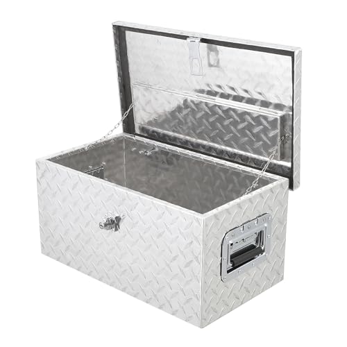 20 Inch Heavy Duty Aluminum Diamond Plate Tool Box Pick Up Truck Bed RV Trailer Toolbox Waterproof Square Storage Organizer with Side Handle