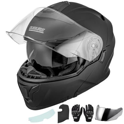 Modular Motorcycle Helmets Full Face Flip up Street Bike Motorcycle Helmet for Unisex Adult Matte Black