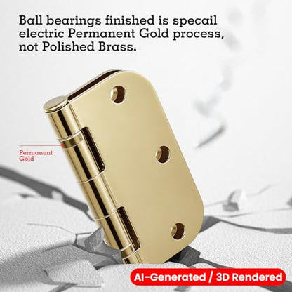 Rounded Door Hinges Polished Brass 3.5 Inch 5 (3 Count)
