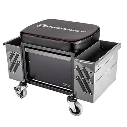 Rolling Seat with Expandable Tool Trays