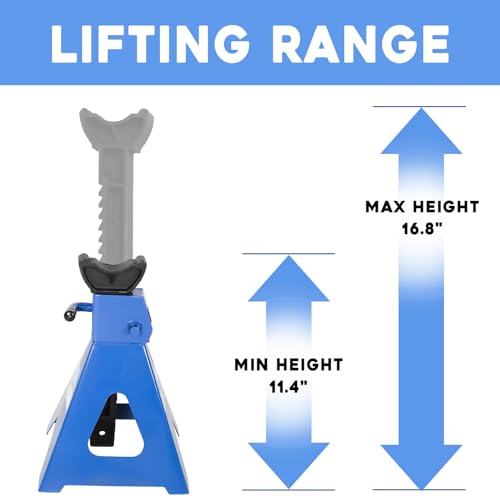 3 Ton (6,000 LBs) Automotive Jack Stands,Heavy Duty Steel Car Lifting Stand for Garages,Repair Shops,Adjustable Height 11.4"-16.8",1 Pair (2 Count)
