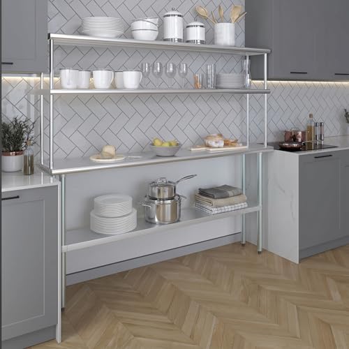 Stainless Steel Work Table Double Tier Overshelf