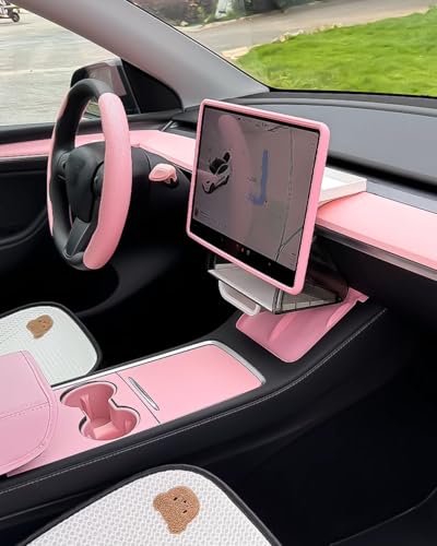 Pink Dashboard Cover and Front Door Cover Compatible with Tesla Model 3（2021 (2 Count)