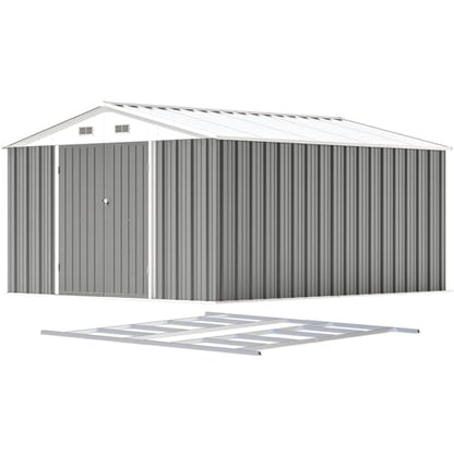 10 x 12 FT Metal Storage Shed for Outdoor with Floor Frame