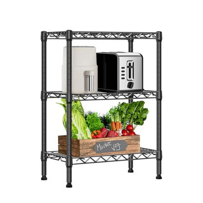 750 lbs 3 Tier Shelf Metal Storage Shelves Wire Rack Closet Organizers with PP Board for Garage Kitchen Bathroom Laundry Black 11.8" D x 21.7" W x 28.6" H (3 Count)