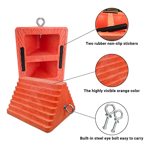 2 Packs Wheel Chocks Heavy Duty Orange with Eyebolt