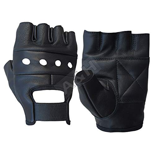 A&H Apparel Leather Motorcycle Glove Genuine Cowhide Fingerless Leather Driving Gloves
