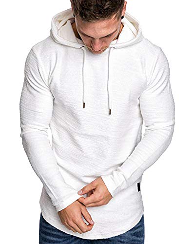 Mens Fashion Athletic Hoodies Sport Sweatshirts Solid Color Fleece Pullover white 2XL