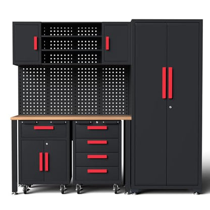 6Pcs Garage Cabinets Storage System with Rolling Chest