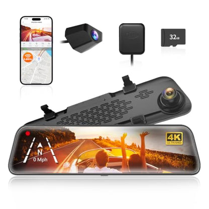 G840S 12" 4K Mirror Dash Cam Backup Camera with 32GB Card and GPS
