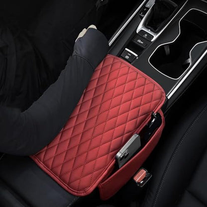 Car Armrest Cover Leather Car Console Covers Box Pad with Pocket and Tissue Box Arm Rest Cover for Car for SUV Truck Sedan Vehicle