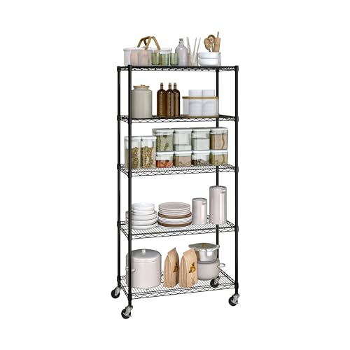 5-Tier NSF-Certified Steel Wire Shelving, 36"W x 14"D x 75.5"H, Black