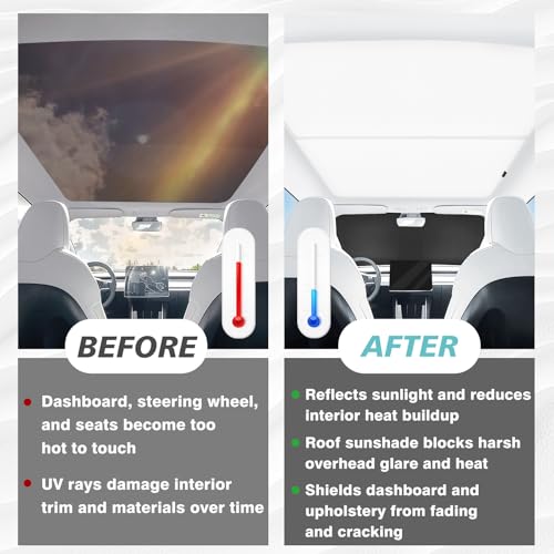 3PCS Windshield&Roof Sunshade Compatible with 2026 2025 Tesla New Model Y Juniper Foldable Sun Shade Accessory Heat UV Protection Visor Accessories with Storage Bag (3 Count)