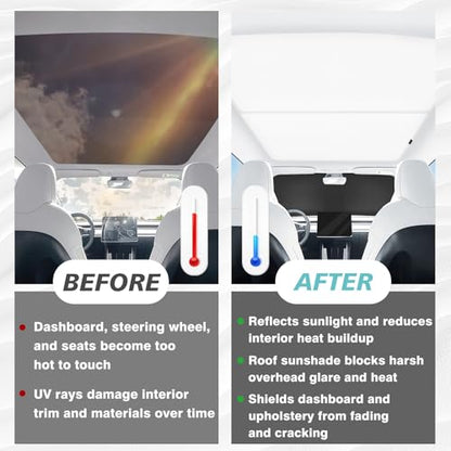 3PCS Windshield&Roof Sunshade Compatible with 2026 2025 Tesla New Model Y Juniper Foldable Sun Shade Accessory Heat UV Protection Visor Accessories with Storage Bag (3 Count)
