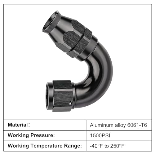 10AN 150 Degree PTFE One Piece Full Flow End Hose Fitting Aluminum Black