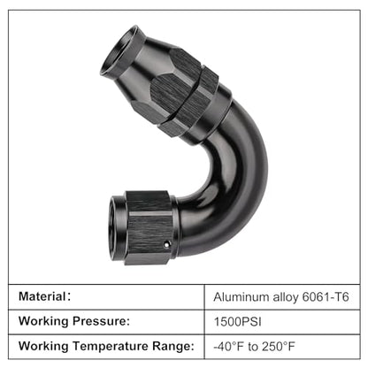 10AN 150 Degree PTFE One Piece Full Flow End Hose Fitting Aluminum Black