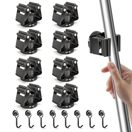 8 Pack Magnetic Broom Holder with 8 Pack Mini Magnetic Hooks (16 count)