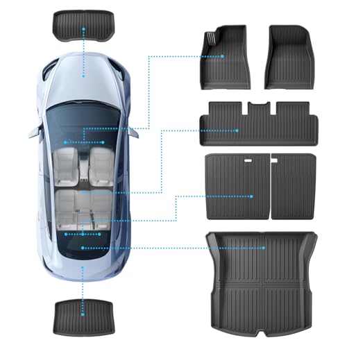 TPE Floor Mats fit for Tesla Model 3 Highland 2024 2025 2026 All Weather Cargo Liner and Cargo Trunk Mats Front Rear Cargo Mat Full Set