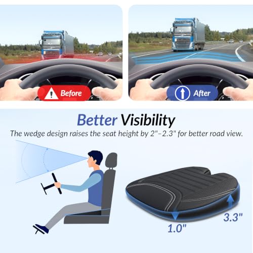 Wedge Car Seat Cushion for Tailbone Pain Relief & Better Visibility
