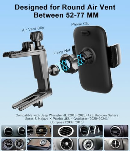 Round Vent Car Phone Holder for Jeep Wrangler JL