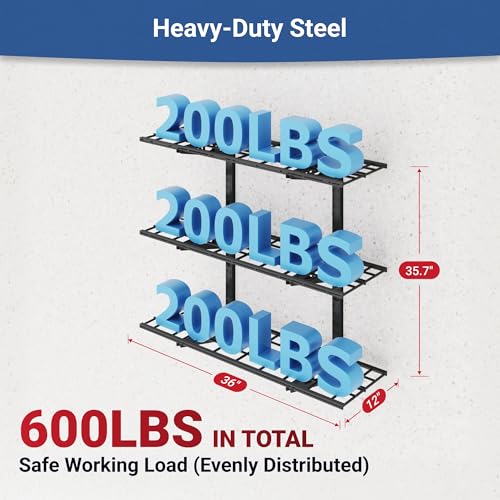 3 Tier 1x3ft Garage Storage Wall Shelving