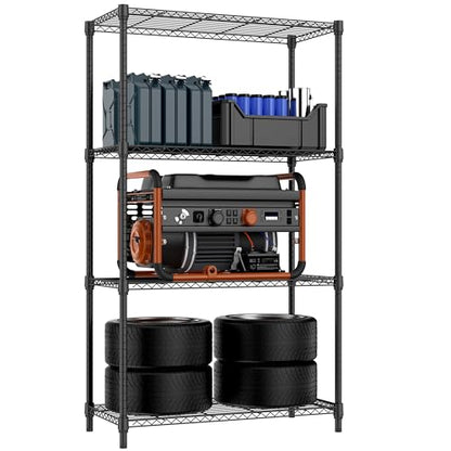 1000 lbs 4 Tier Shelf Metal Storage Shelves Shelving Wire Rack Heavy Duty Closet Organizers for Garage Kitchen Bathroom Laundry Black 15.7" D x 33.5" W x 59.5" H (4 Count)
