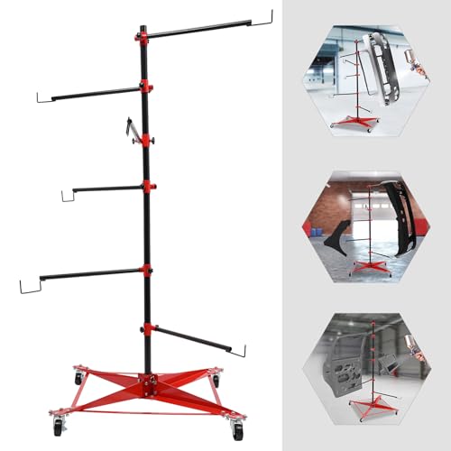 Panel Tree Stand for Painting Rotatable FreeStanding Panel Paint Holder with Wheels Adjustable Center Post for Hang Automotive Doors Fenders Bumpers