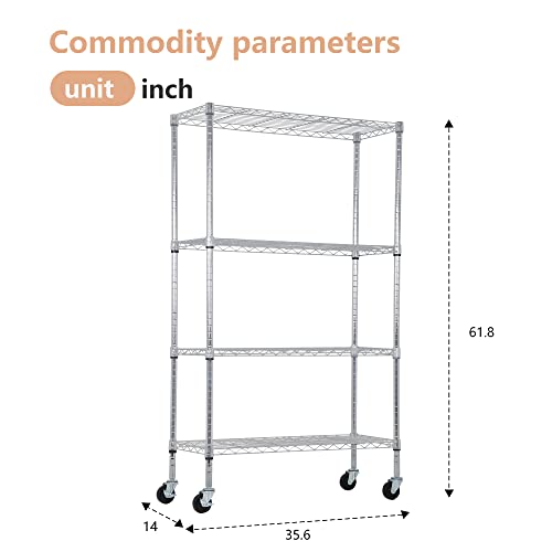 4 Tier Wire Shelf with Wheels (4 Count)