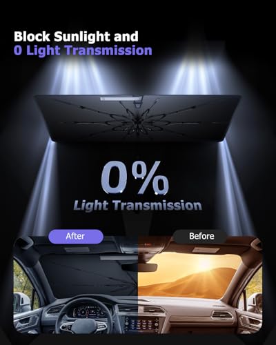 2025 Upgrade Car Windshield Sun Shade Windshield Sunshade Umbrella [Star Fabric] Protect Car from Sun Rays&Heat Damage Keeps Vehicle Cool
