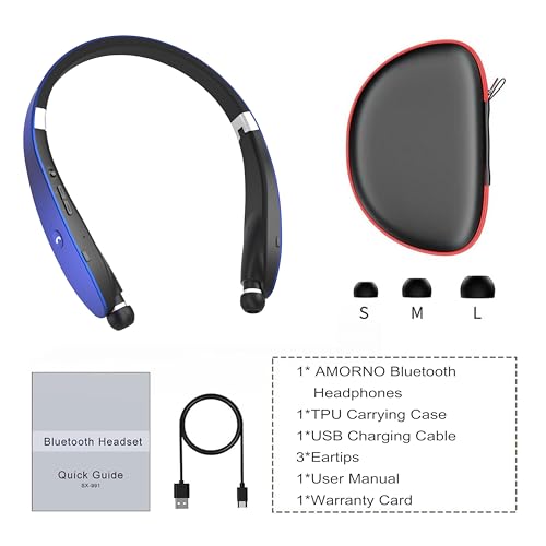 Foldable Bluetooth Headphones Wireless Neckband Headset with Retractable Earbuds