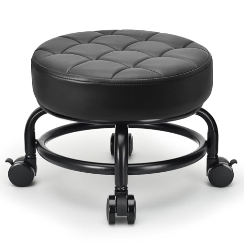 Low Roller Seat Low Height Rolling Stool PU Leather Rolling Stool