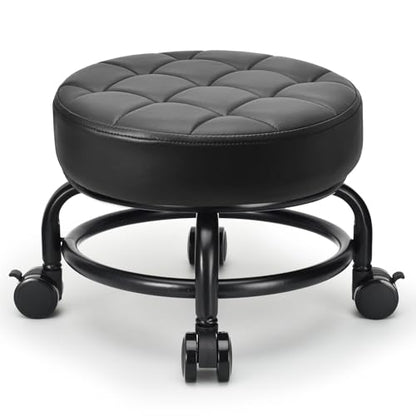 Low Roller Seat Low Height Rolling Stool PU Leather Rolling Stool