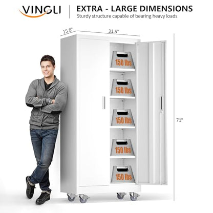 Rolling Metal Storage Cabinet with Adjustable Shelves