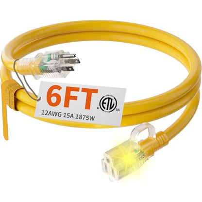 6FT 12 Gauge Extension Cord Yellow