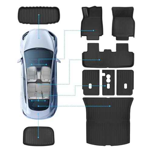 TPE Floor Mats fit for Tesla Model Y Standard 2025 2026 All Weather TPE Cargo Liner Cargo Trunk Accessories and Cargo Trunk Mats Front Rear Cargo Mat Full Set
