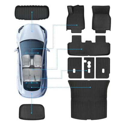 TPE Floor Mats fit for Tesla Model Y Standard 2025 2026 All Weather TPE Cargo Liner Cargo Trunk Accessories and Cargo Trunk Mats Front Rear Cargo Mat Full Set